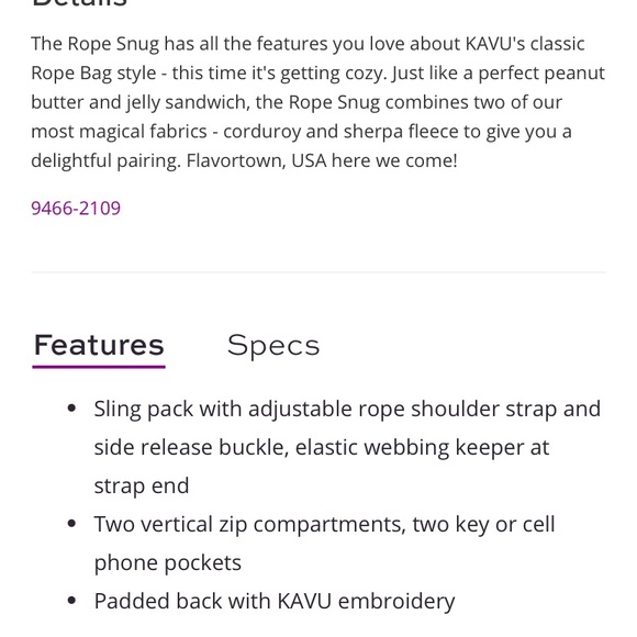 Kavu fleece sling rope backpack tan/brown new! - Picture 5 of 5